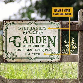 Metal Sign- Green Retro Ornamental Frame Gardening Grow Love Rectangle Metal Sign Custom Name Year - Thegiftio