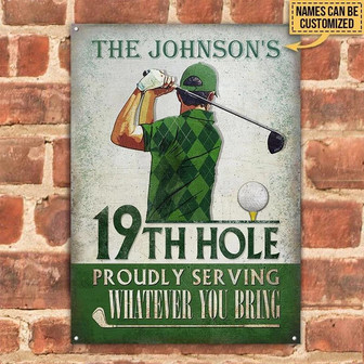 Metal Sign- Green Rhombus Design Golf Proudly Serving Rectangle Metal Sign Custom Name - Thegiftio UK