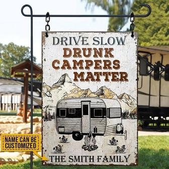 Metal Sign- Hand Drawn Camping Drunk Camper Rectangle Metal Sign Custom Name - Thegiftio UK