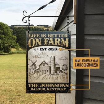 Metal Sign- Hand Drawn Pattern Farming On The Farm Rectangle Metal Sign Custom Name Address Year - Thegiftio UK