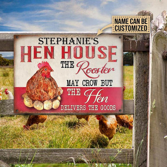 Metal Sign- Hen House Chicken Rooster May Crow Rectangle Metal Sign Custom Name - Thegiftio