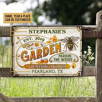 Metal Sign- Honey Bee Pardon The Weeds White Rectangle Metal Sign Custom Name Year Place - Thegiftio UK