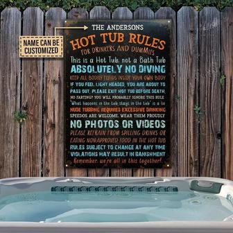 Metal Sign- Hot Tub Rules For Drinkers And Dummies Rectangle Metal Sign Custom Name Beautiful Design - Thegiftio UK
