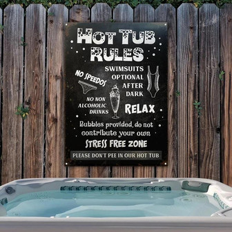 Metal Sign- Hot Tub Stress Free Zone Black Rectangle Metal Sign - Thegiftio UK