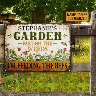 Metal Sign- I'm Feeding The Bees Custom Name Rectangle Metal Sign Cute Design - Thegiftio UK