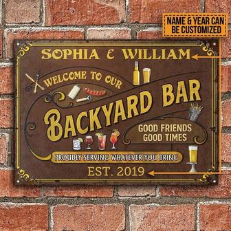 Metal Sign- Impressive Design Backyard Bar Proudly Serving Rectangle Metal Sign Custom Name And Year - Thegiftio UK