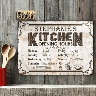 Metal Sign- Kitchen Opening Hours White Rectangle Metal Sign Custom Name - Thegiftio UK