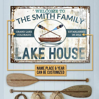 Metal Sign- Lake House Colorful Paddle Rectangle Metal Sign Custom Name Year Place - Thegiftio UK