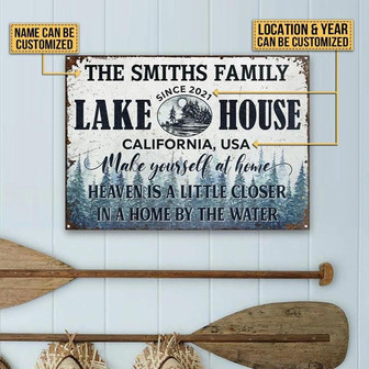 Metal Sign- Lake House Is Heaven Rectangle Metal Sign Custom Name Location Year - Thegiftio UK