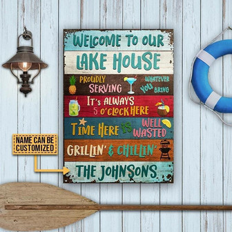 Metal Sign- Lake House Proudly Serving Vertical Rectangle Rectangle Metal Sign Custom Name - Thegiftio