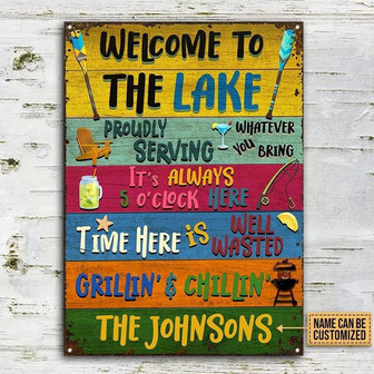 Metal Sign- Lake Welcome Beautiful Design Rectangle Metal Sign Custom Name - Thegiftio UK