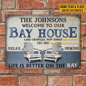 Metal Sign- Lovely Design Bay House Life Is Better Rectangle Metal Sign Custom Name Year Place - Thegiftio UK