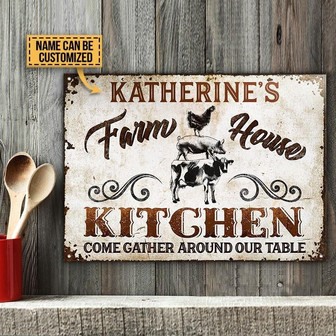 Metal Sign- Lovely Design Farm Farmhouse Kitchen Rectangle Metal Sign Custom Name - Thegiftio UK