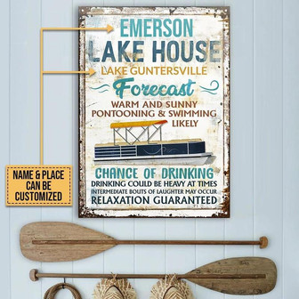 Metal Sign- Lovely Design Pontoon Lake House Forecast Rectangle Metal Sign Custom Name Place - Thegiftio UK