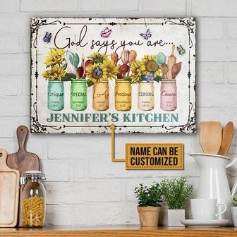 Metal Sign- Lovely Flower Butterfly Kitchen God Says Rectangle Metal Sign Custom Name - Thegiftio UK