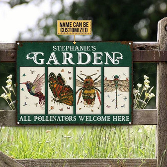 Metal Sign- Lovely Garden Floral Art All Pollinators Rectangle Metal Sign Custom Name - Thegiftio