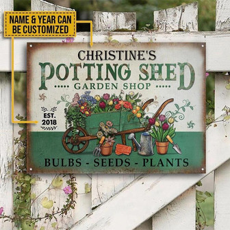 Metal Sign- Lovely Garden Potting Shed Plants Custom Name Year Rectangle Metal Sign - Thegiftio UK