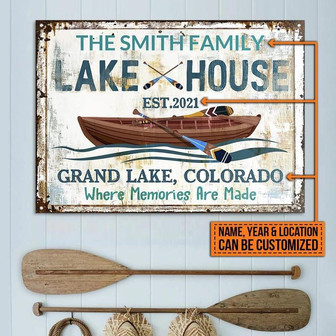 Metal Sign- Lovely Lake House Where Memories Are Made Rectangle Metal Sign Custom Name Year Location - Thegiftio UK