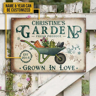 Metal Sign- Lovely Style Garden Fresh Produce Grown In Love Rectangle Metal Sign Custom Name Year - Thegiftio