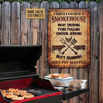Metal Sign- Meat Smoking Pork Pulling Chicken Jerking Rectangle Metal Sign Custom Name - Thegiftio UK