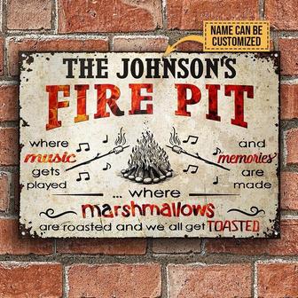 Metal Sign- Where Music Gets Played Camping Fire Pit Rectangle Metal Sign Custom Name - Thegiftio UK