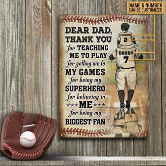 Metal Sign- Nice Design Baseball Dad And Son Rectangle Metal Sign Custom Name Number - Thegiftio UK