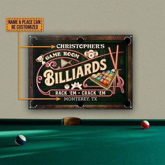 Metal Sign- Nice Design Billiards Game Room Neon Rectangle Metal Sign Custom Name And Place - Thegiftio UK