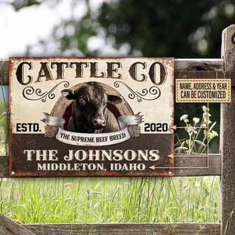 Metal Sign- Nice Design Black Cattle Angus Rectangle Metal Sign Custom Name Address Year - Thegiftio UK