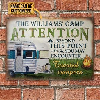 Metal Sign- Nice Design Camping Attention Campers Rectangle Metal Sign Custom Name - Thegiftio UK