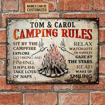 Metal Sign- Nice Design Camping Sit By The Campfire Rectangle Metal Sign Custom Name - Thegiftio