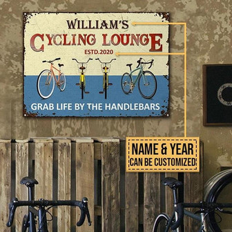 Metal Sign- Nice Design Cycling Lounge Grab Life Rectangle Metal Sign Custom Name And Year - Thegiftio UK
