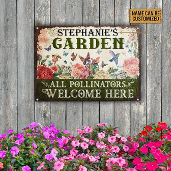 Metal Sign- Nice Design Garden Pollinators Welcome Here Custom Name Rectangle Metal Sign - Thegiftio UK