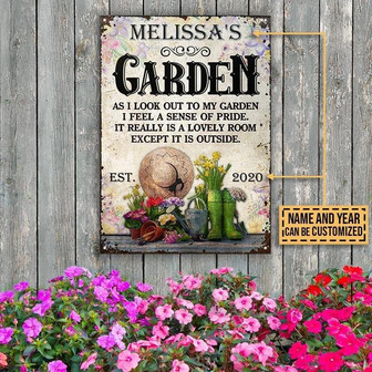 Metal Sign- Nice Design Gardening Floral As I Look Out Rectangle Metal Sign Custom Name Year - Thegiftio UK