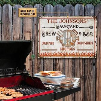 Metal Sign- Nice Design Grilling Backyard Brew BBQ Rectangle Metal Sign Custom Name - Thegiftio UK