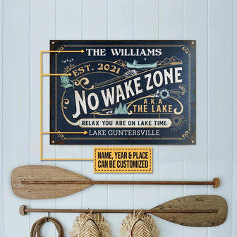 Metal Sign- Nice Design Lake No Wake Relax Rectangle Metal Sign Custom Name Year Place - Thegiftio UK