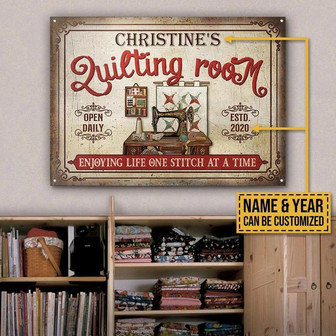 Metal Sign- Nice Design Quilting Room Enjoying Life Custom Name Year Rectangle Metal Sign - Thegiftio