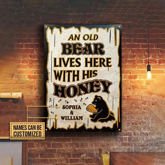 Metal Sign- Old Bear Honey Live Here Rectangle Metal Sign Custom Name - Thegiftio