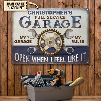 Metal Sign- Open When I Feel Like It My Garage Rectangle Metal Sign Custom Name - Thegiftio UK