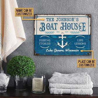 Metal Sign- Paddle And Anchor Boating Boat House Rectangle Metal Sign Custom Name Place - Thegiftio UK