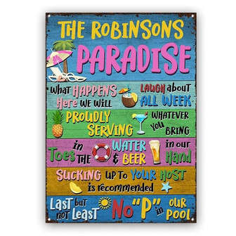 Metal Sign- Paradise Whatever Happens Colorful Background Rectangle Metal Sign Custom Name - Thegiftio