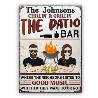 Metal Sign- Patio Bar Cool Couple Drinking Beer Custom Name Rectangle Metal Sign - Thegiftio UK