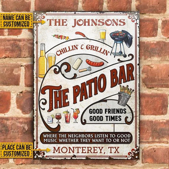 Metal Sign- The Patio Bar Red Design Rectangle Metal Sign Custom Name Place - Thegiftio UK