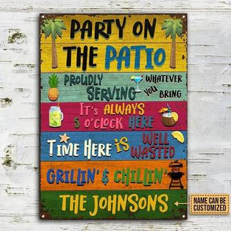 Metal Sign- Patio Party Proudly Serving Custom Name Rectangle Metal Sign Colorful Background - Thegiftio UK