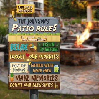Metal Sign- Patio Rules Make Memories Impressive Design Rectangle Metal Sign Custom Name - Thegiftio UK