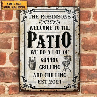 Metal Sign- Patio Sipping Black Theme Rectangle Metal Sign Custom Name Year - Thegiftio UK