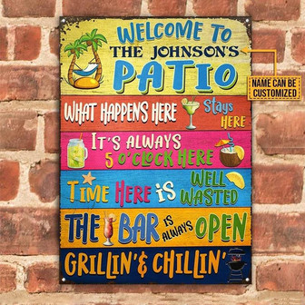 Metal Sign- Patio Welcome Happens Here Stay Here Rectangle Metal Sign Custom Name - Thegiftio UK
