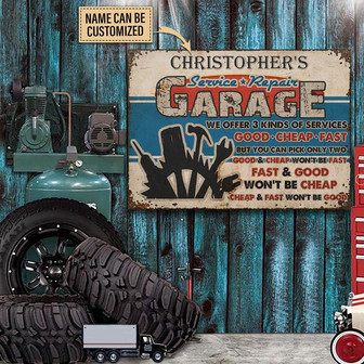 Metal Sign- Personalized Auto Garage Fast And Good Rectangle Metal Sign Custom Name - Thegiftio UK
