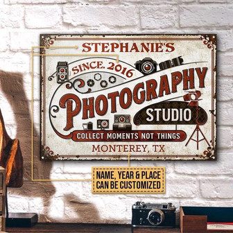 Metal Sign- Photography Studio Collect Moments Rectangle Metal Sign Custom Name Year Place - Thegiftio UK