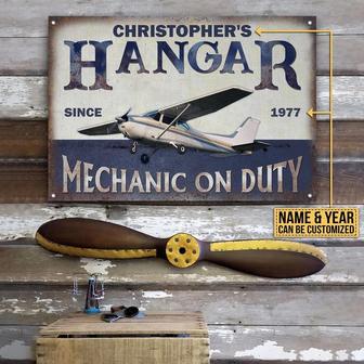 Metal Sign- Pilot Hangar Mechanic On Duty Rectangle Metal Sign Custom Name And Year - Thegiftio UK