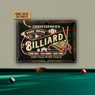 Metal Sign- Pink Theme Billiards Pool Room Cold Drinks Good Times Rectangle Metal Sign Custom Name - Thegiftio UK